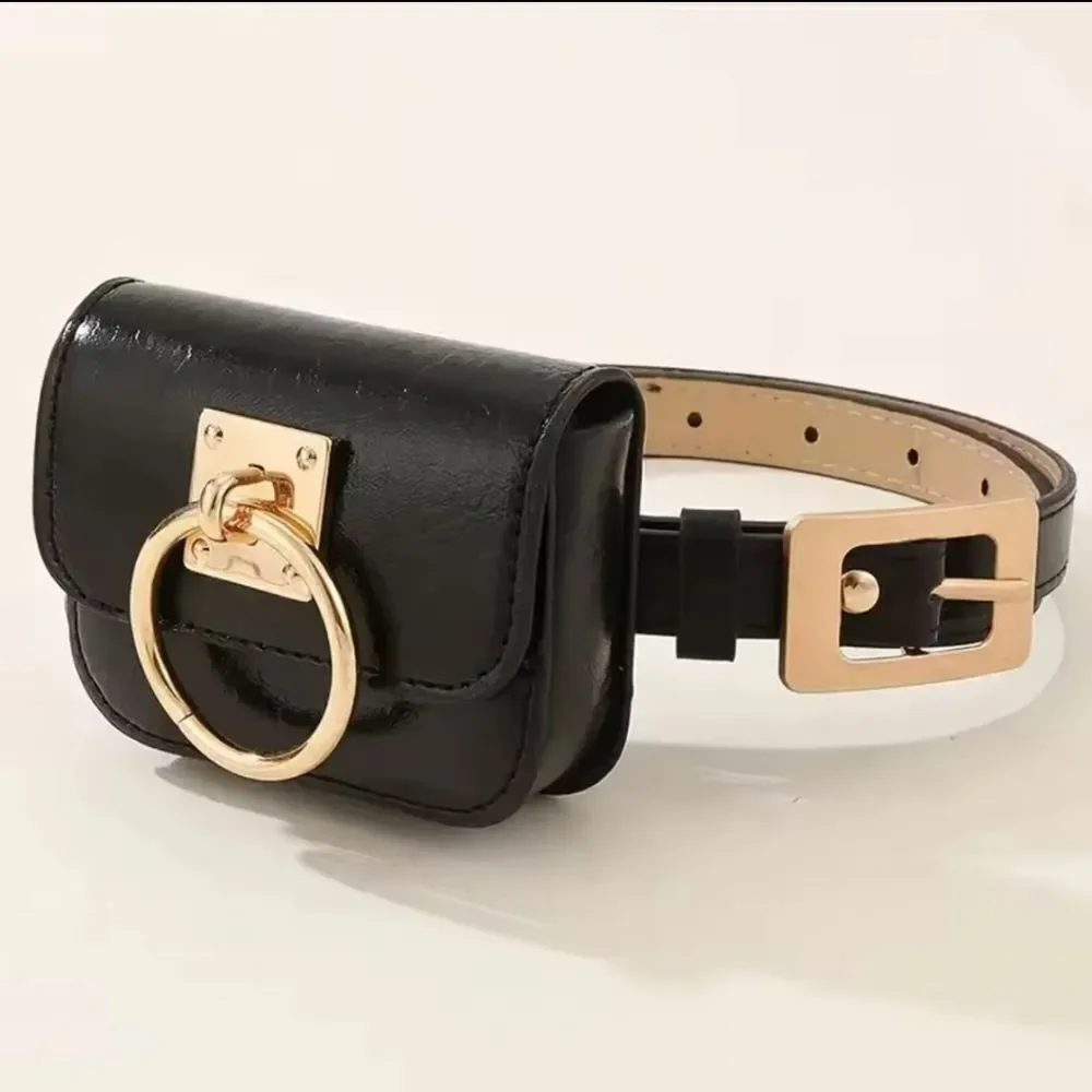 ZARA Vegan Leather Black Bag Belt with Gold Buckle | NWOT